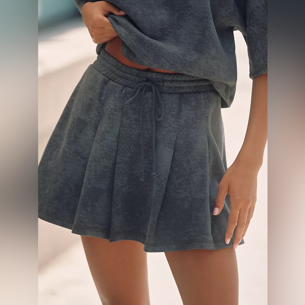 ANTHROPOLOGIE Daily Practice Pull-On Washed Mini Skirt L Navy $78 Retail NWT